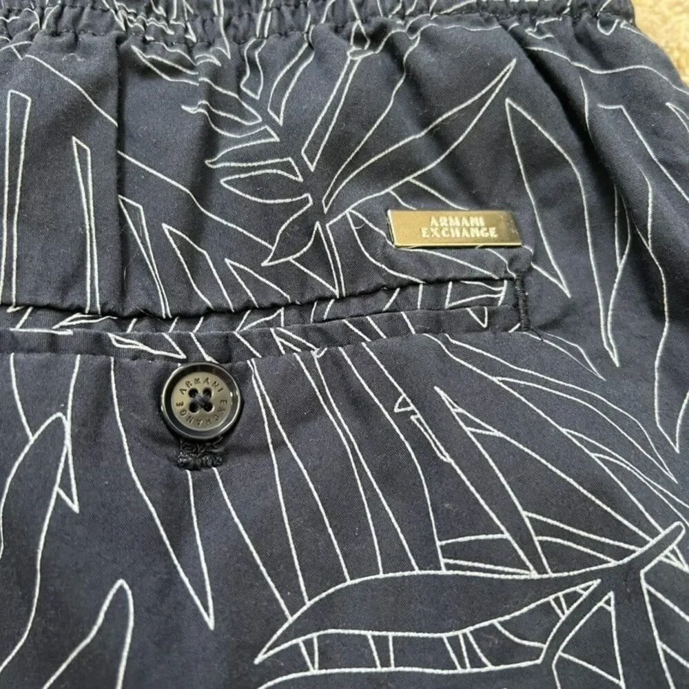 Armani Exchange Drawstring Waist Blue White Palm Print Shorts Mens Size 30